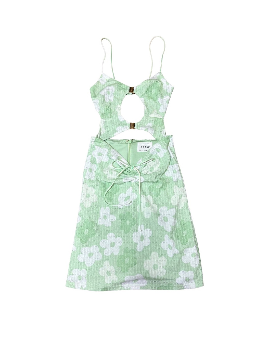 Sabo prae green & white floral festival vacation resortwear mini dress